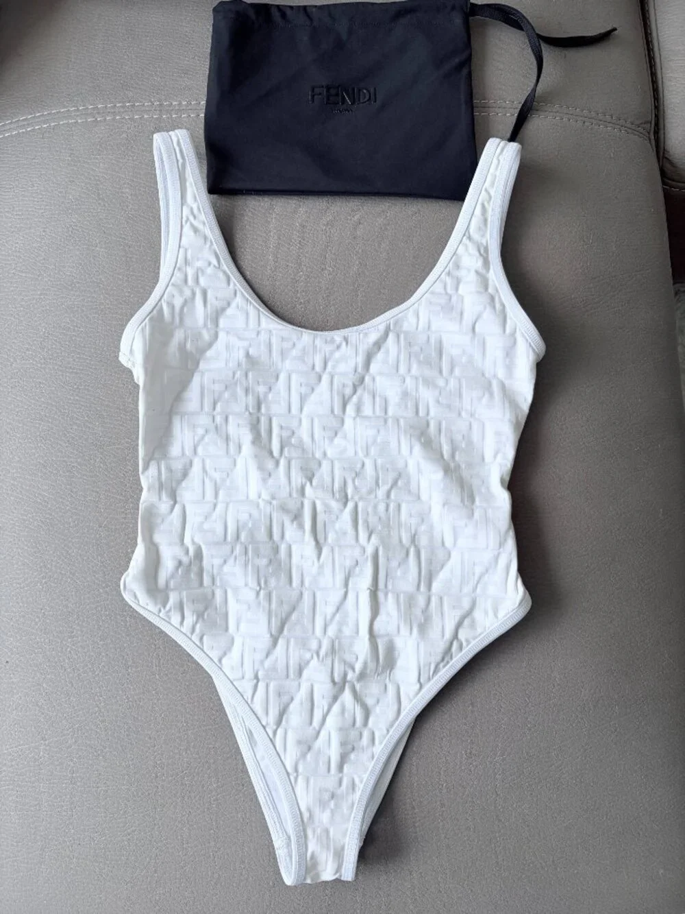 Fendi FF Lycra One-Piece Swimsuit 'Milk White' SIZE 42